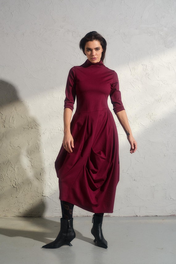 Asymmetric Burgundy Dress, Avant Garde Dress, Extravagant Long Viscose Dress,  Slow Fashion, Capsule Wardrobe, Sustainable Clothes - Etsy