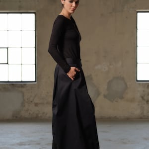 Black cotton skirt pants, Wide leg palazzo pants women organic clothing, Extravagant black pants with pleats women, Slow fashion