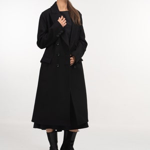 Long Black Double Breasted Wool Coat for Women, Oversized Winter Coat Womens, Winter Wool Cashmere Trench for Women