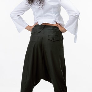 Avant garde Wool Harem Pants with Asymmetrical Details, Drop Crotch Harem Pants Women, Baggy Winter Pants