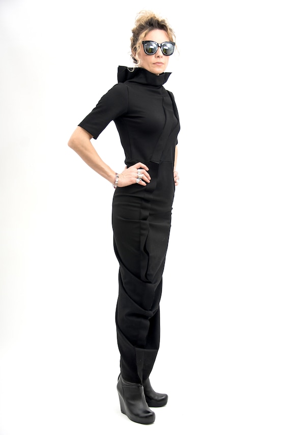Asymmetrical Viscose Maxi Dress: Avant Garde Black Formal Wear