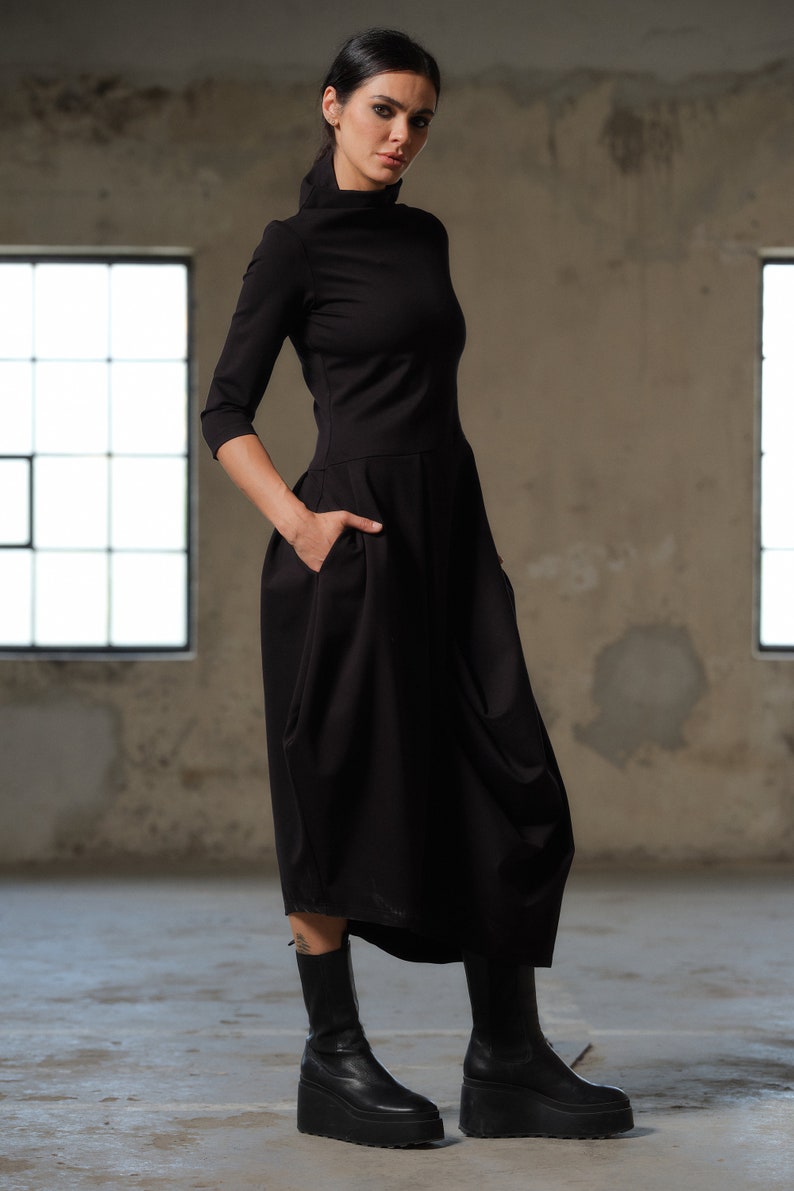 Black asymmetric dress, Avant garde dress, Extravagant Long Dress, Slow fashion, Capsule wardrobe, Sustainable clothes