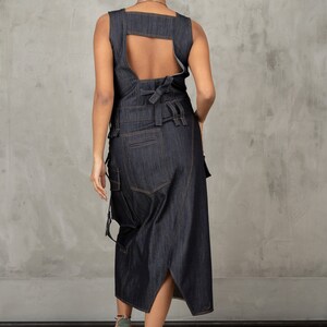Denim cargo dress, Asymmetrical denim dress, Utility dress cargo pockets dress, Structured denim dress
