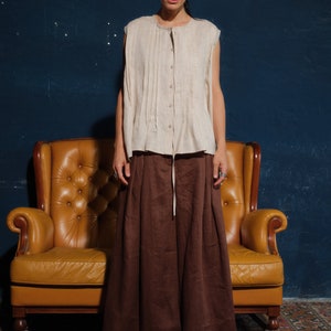 Linen skirt pants, Wide leg linen palazzo pants women linen clothing, Chocolate brown linen pants with pleats women,