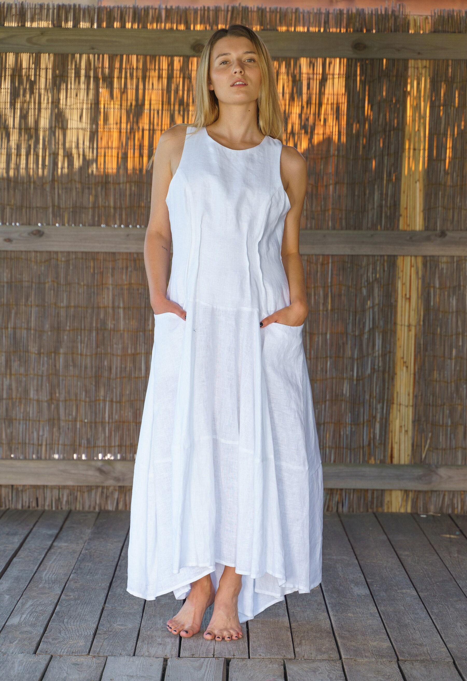 chinese dress ladies Lucienne Smocked Linen Maxi Dress main image 1
