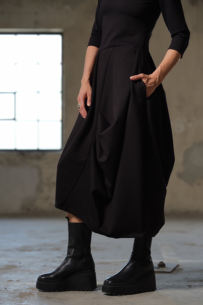 Black asymmetric dress, Avant garde dress, Extravagant Long Dress, Slow fashion, Capsule wardrobe, Sustainable clothes