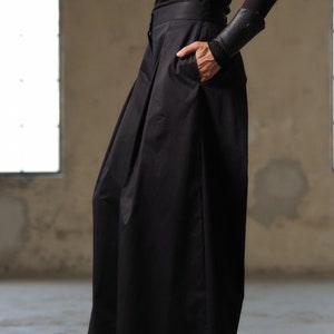 Black cotton skirt pants, Wide leg palazzo pants women organic clothing, Extravagant black pants with pleats women, Slow fashion