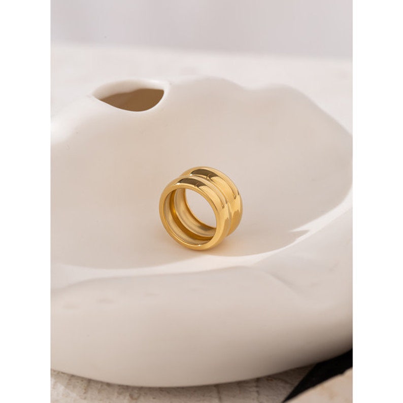 18K Gold Layered Tube Ring Statement Band Wide Ring Geometric Modern Vintage Ring Gift for her Simple Boho Chunky Stack Ring