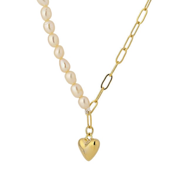 Half Pearl Half Delicate Chain Heart Necklace Dainty | Etsy