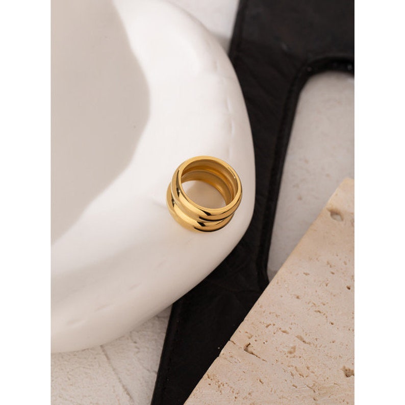 18K Gold Layered Tube Ring Statement Band Wide Ring Geometric Modern Vintage Ring Gift for her Simple Boho Chunky Stack Ring