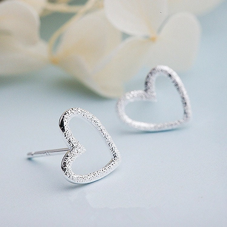 925 Sterling Silver Heart Studs Earrings Heart Earrings | Etsy
