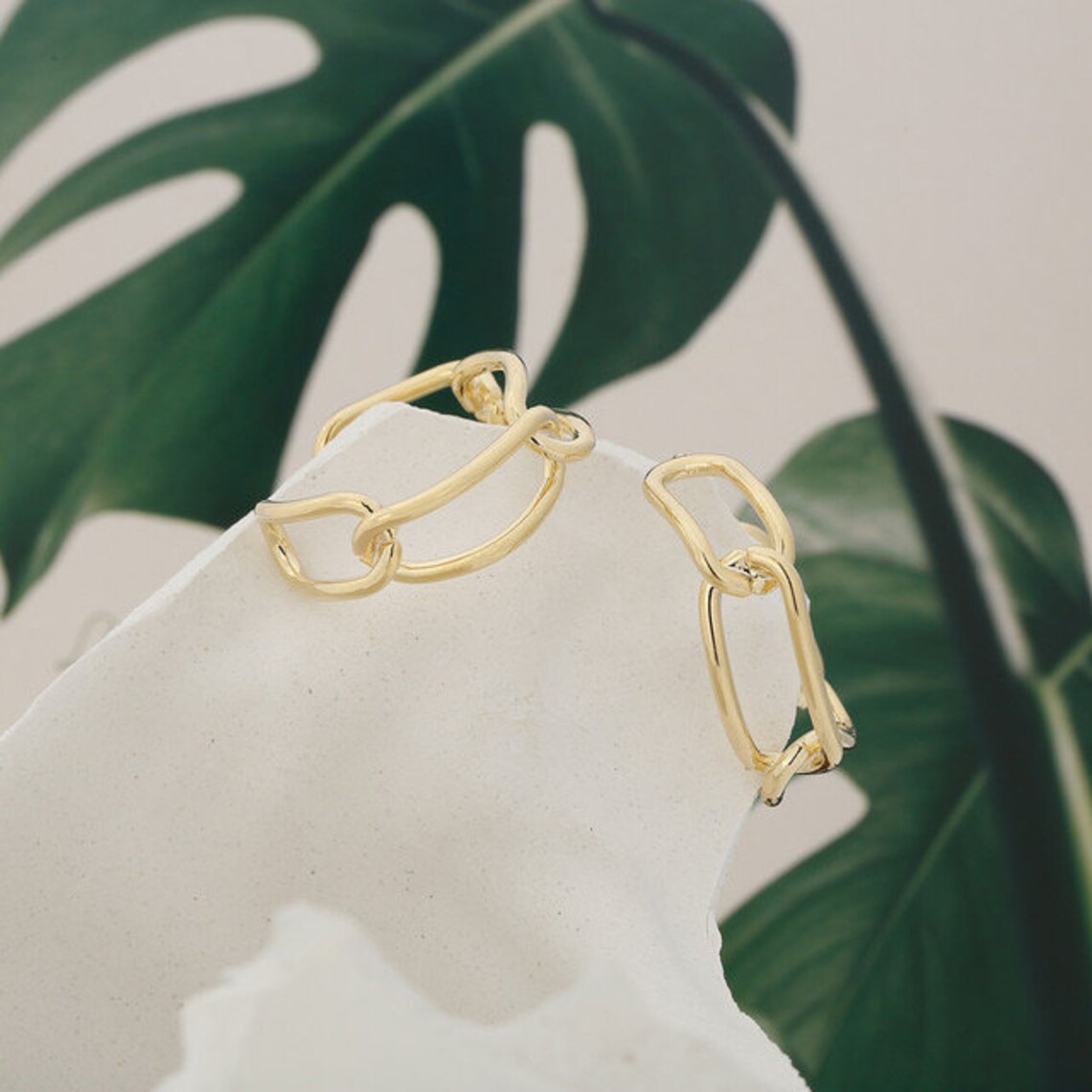 14K Gold Link Chain Hoops Small Minimalist Open Hoop Simple Etsy