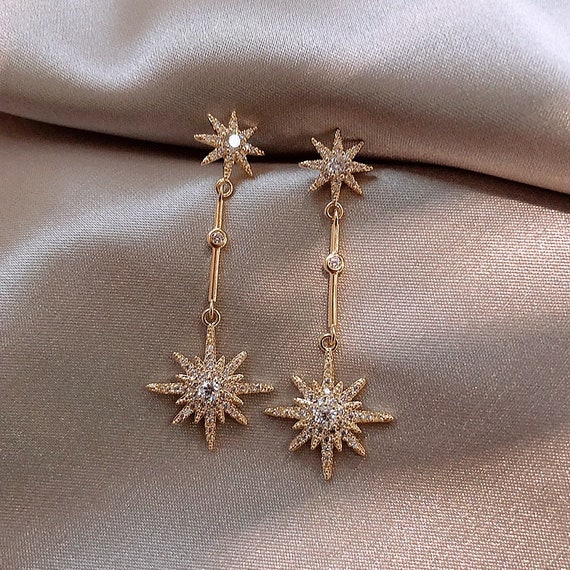 Starburst Crystal Dangle Earrings Celestial Shooting Star | Etsy