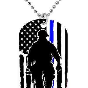 Thin Blue Line Police Jewelry, Police Dog Tags, Dog Tags - Luxury Dog Tag  Necklace Law Enforcement Silver Finish Dog Tag Necklace Includes Gift Box!
