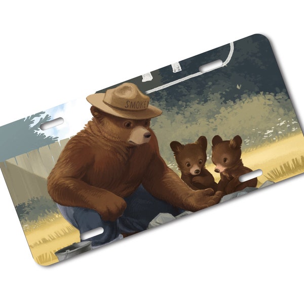 Classic Smokey The Bear National Park Animal Decorative Novelty License Plate Cover Auto Car Vanity Tag Aluminum Metal Front Plate Frame