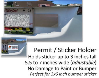 Permit / Sticker Holder for Car Bumper, 3x6, 3 inch tall, 5.5 to 7 inch adjustable width, non-damaging, for beach, apartment, boat dock