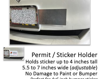 Permit / Sticker Holder for Car Bumper, 4x6, 4 inch tall, 5.25 to 7 inch adjustable width, non-damaging, for beach, apartment, boat dock