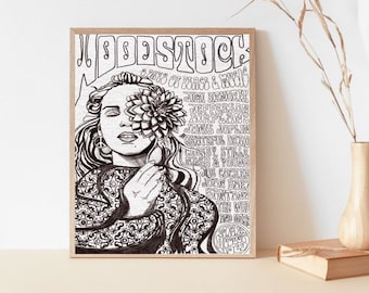 Póster del Festival de Woodstock / Impresión artística musical de 1969 (descarga digital)