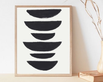 Black Abstract Moon Phase Art | Mid Century Modern Print (Digital Download)