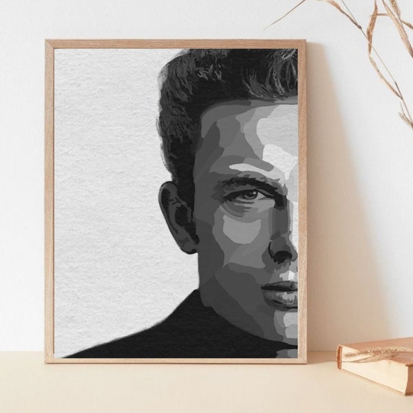 James Dean | Hollywood Actor | Digital Wall Art | Black & White | Movie Wall Decor. | Artwork | 1950s | American Movie Actor