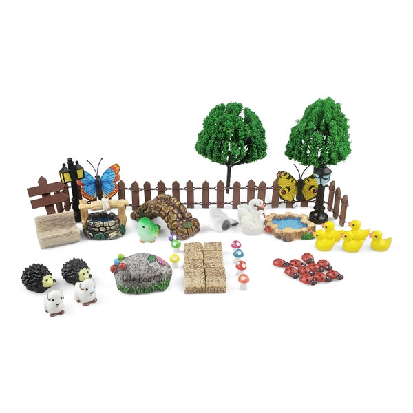 Kit de jardin de fées - Ensemble de figurines de parc (55pc) - Accessoires de jardin de fées - Figurines miniatures - Jardin zen - Terrarium - Mini jardin