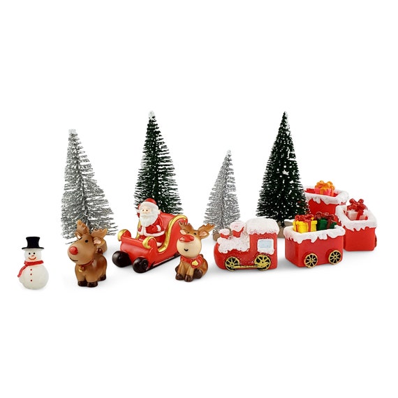 Christmas Figurine Set (17pc) - Christmas Village - Christmas Decorations -  Fairy Garden - Miniature Decorations - Xmas - Christmas Craft