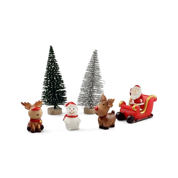 Christmas Figurine Set (7pc) - Christmas Village - Christmas Decorations -  Fairy Garden - Miniature Decorations - Xmas - Christmas Craft