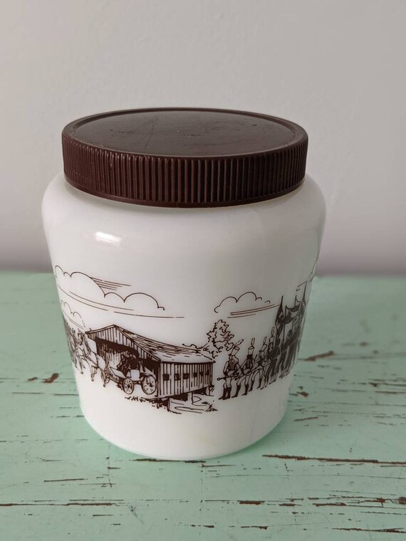 Vintage milk glass jar with lid Etsy