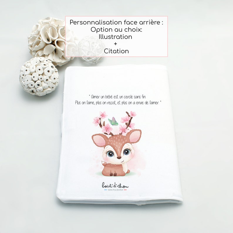 Personalized Biche health book cover Customizable baby book cover Birth gift with first name Bout'D'Chou Illustra+citation