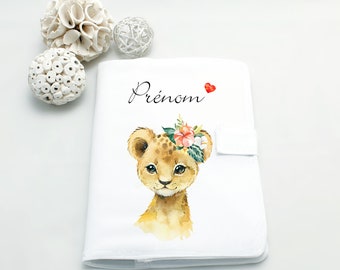 Personalized health book cover Lion flowers - Customizable baby book cover - Birth gift with first name | Bout'D'Chou