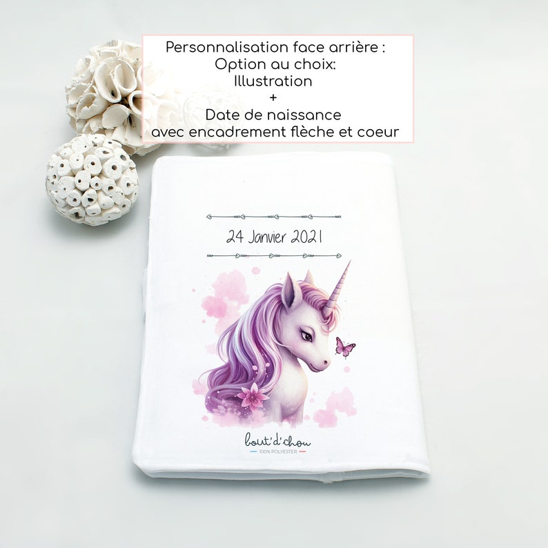 Personalized Unicorn health book cover Customizable baby book cover Birth gift with first name Bout'D'Chou image 5