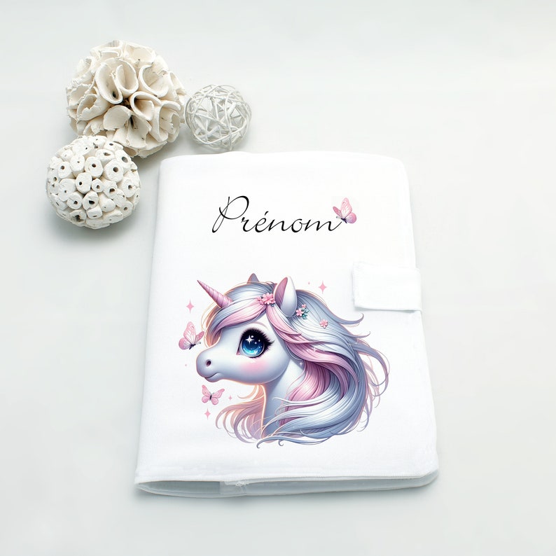 Personalized Unicorn health book cover Customizable baby book cover Birth gift with first name Bout'D'Chou Licorne 2