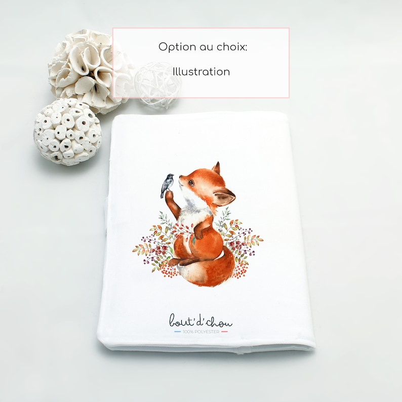 Personalized Fox health book cover Customizable baby book cover Birth gift with first name Bout'D'Chou Illustrations