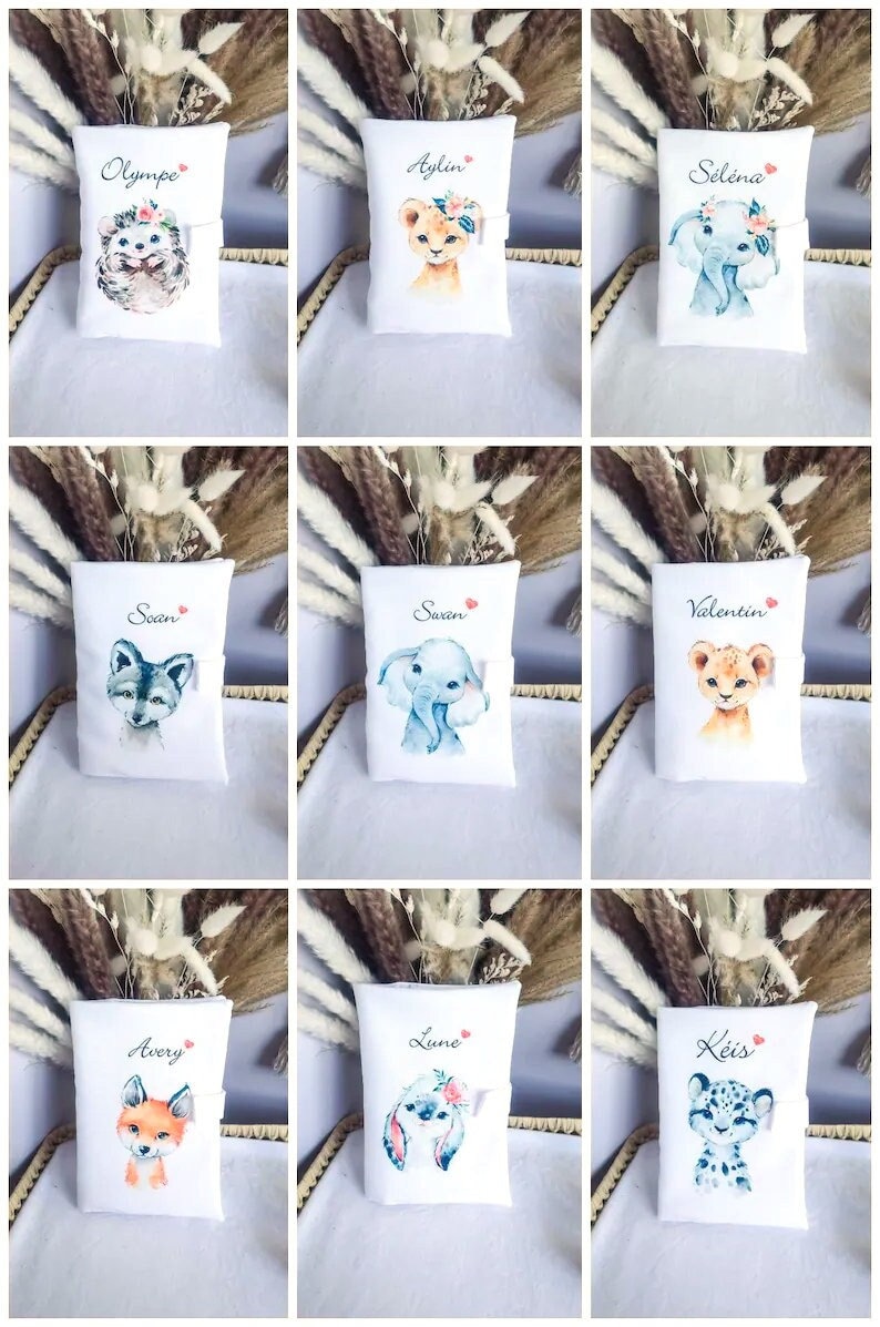 Protège carnet de santé personnalisé Animaux Housse de carnet bébé personnalisable Cadeau naissance avec prénom Bout'D'Chou image 1