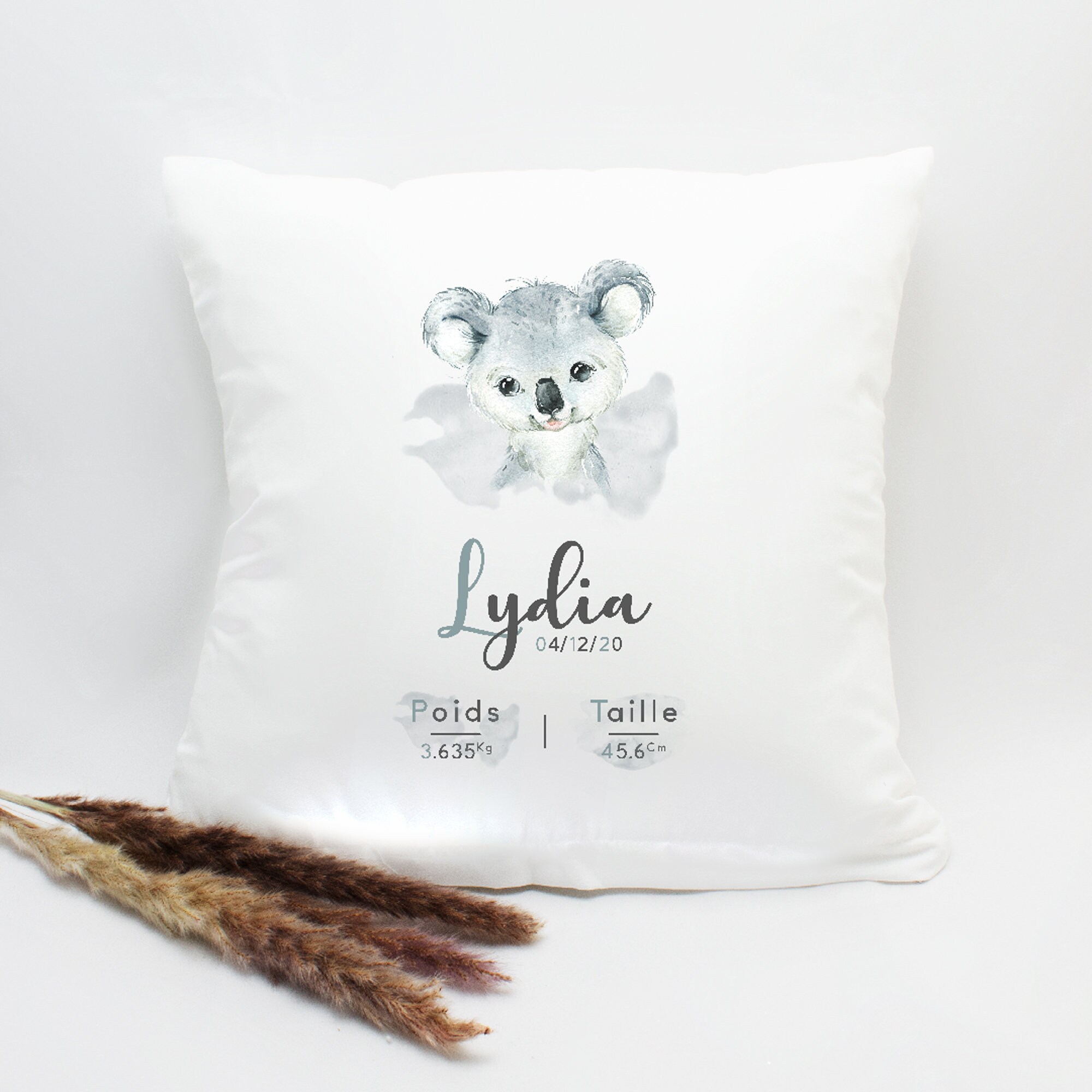 Coussin de Naissance Personnalisé - Modèle Koala- Cadeau Déco Chambre Bébé | Bout'd'chou