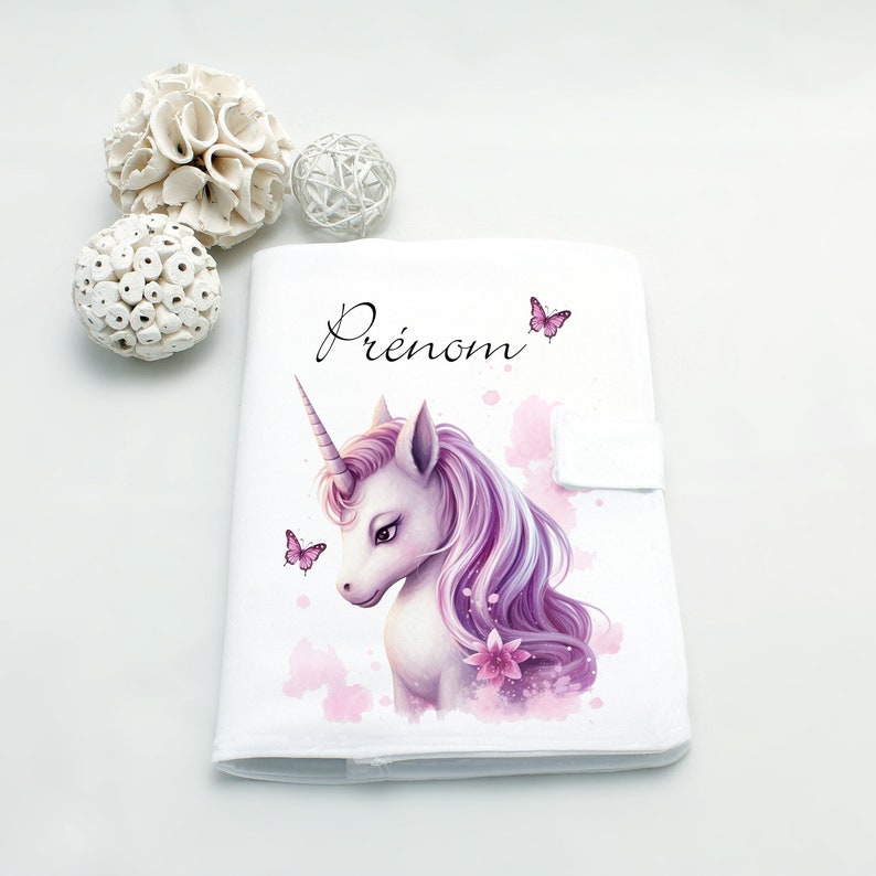 Personalized Unicorn health book cover Customizable baby book cover Birth gift with first name Bout'D'Chou Licorne 1