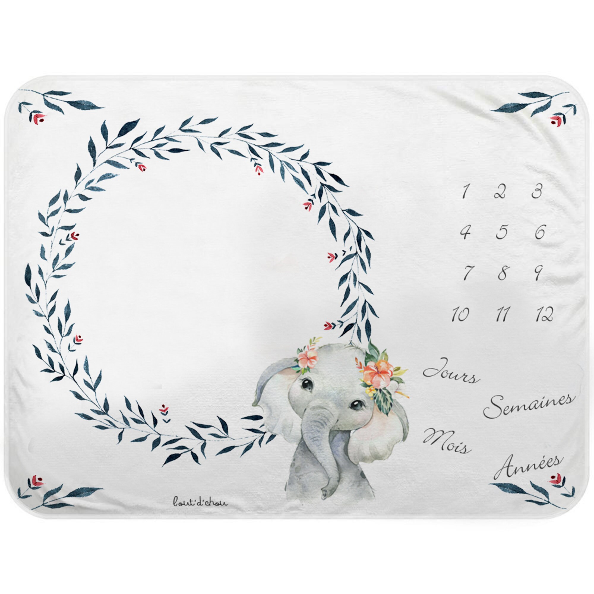 Couverture d'étape Bébé - Éléphant Cadeau Naissance Tapis Mois | Bout'd'chou