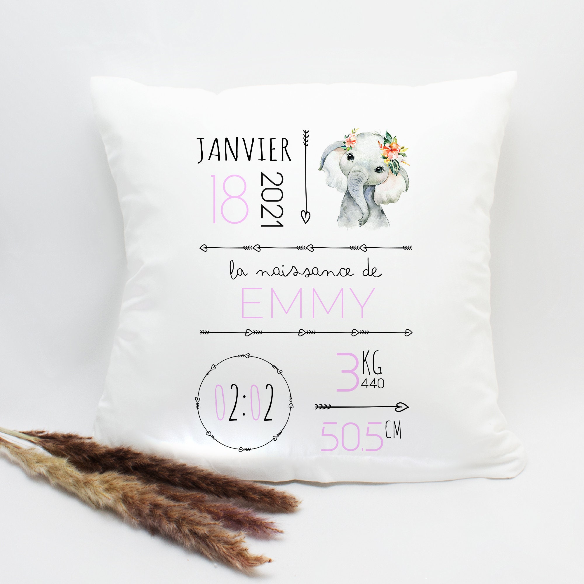 Coussin de Naissance Personnalisé - Modèle Doudou Cadeau Déco Chambre Bébé | Bout'd'chou