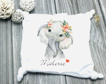 Doudou plat personnalisable - Illustration Eléphant - Cadeau naissance pour bébé -