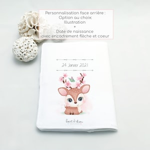 Personalized Biche health book cover Customizable baby book cover Birth gift with first name Bout'D'Chou Illustration+date
