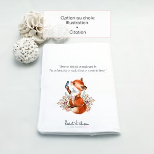 Personalized Fox health book cover Customizable baby book cover Birth gift with first name Bout'D'Chou Illustra+citation