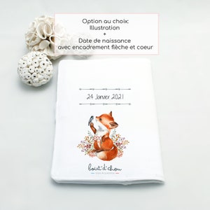 Personalized Fox health book cover Customizable baby book cover Birth gift with first name Bout'D'Chou Illustration+date