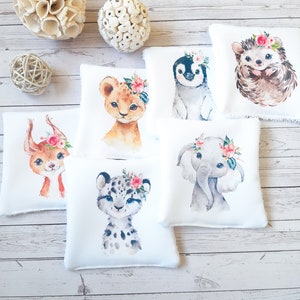 6 Washable baby/makeup remover wipes - Animal Illustrations - Reusable cottons - Washable wipe | Bout'D'Chou
