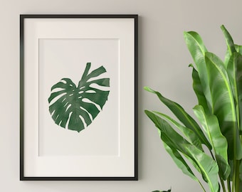 Monstera Leaf Wall Art Digital Download, Tropical Leaf Watercolor Printable Art, Digital Download Print for Walls, Instant Download Art