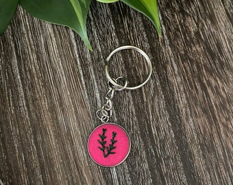Embroidered Plant Necklace, Keychain, Floral Jewelry