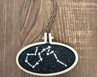 Embroidered Constellation Necklace, Constellation Jewelry, Space Jewelry, Aquarius Necklace