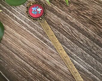Blue and Maroon Floral Bookmark.