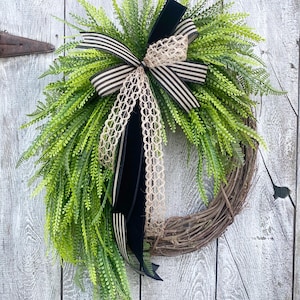 Fern Greenery Grapevine Wreath | Indoor Houseplant-Inspired Door Decor | Year-Round Greenery Wreath | neutral greenery wreath, everyday