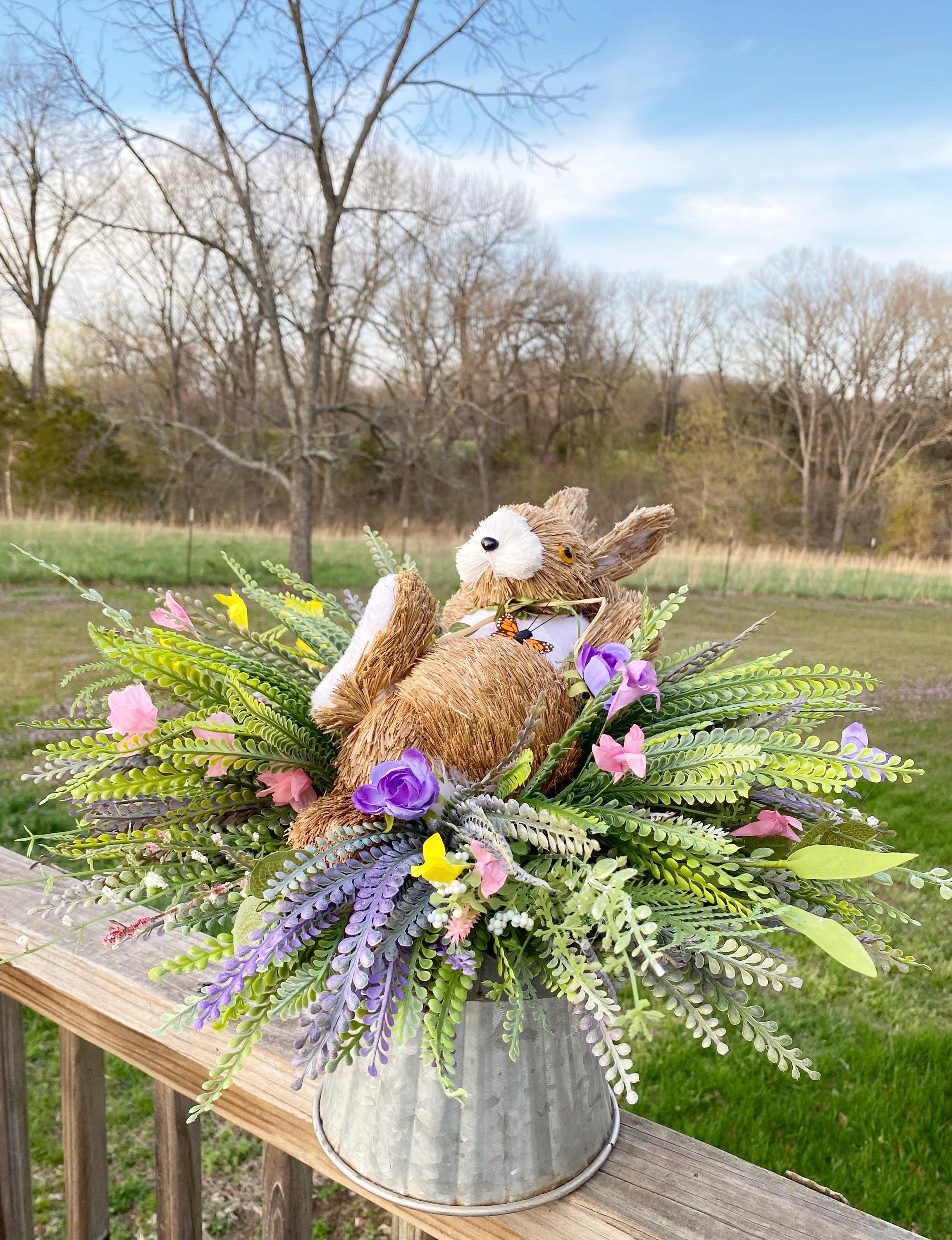 Waterfall Rabbit Arrangement Spring Floral Arrangement, Spring Bunny Centerpiece, Tier Tray Decor ...