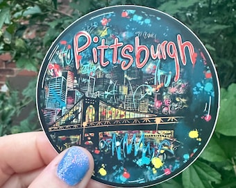 Pittsburgh Graphitti Sticker with Skyline and Bridge